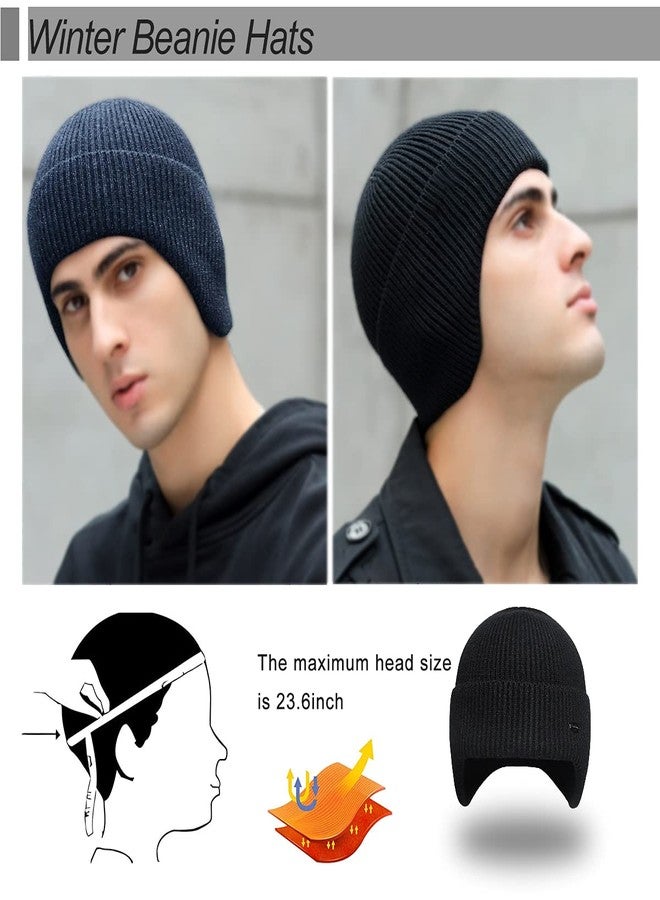 UNNESTAR Winter Beanie Hats for Men Outdoor Stretchy Knit Ski Caps with Earflap Windproof (1, Black) - Image 4